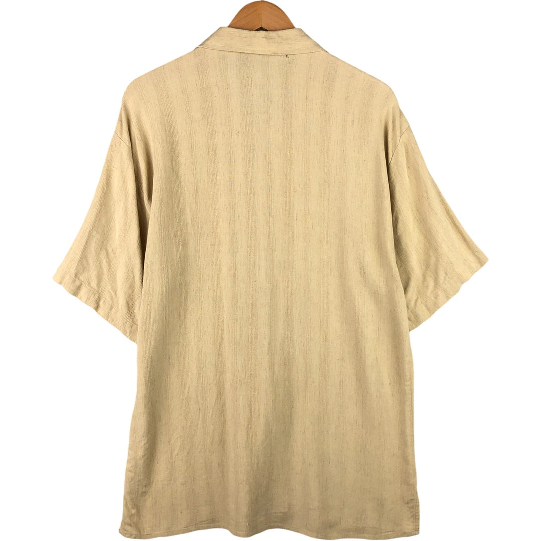 PRAZA Short Sleeve Open Collar Rayon Box Shirt, Made in USA, Men's Size L Rayon unbleached Vintage Second Hand