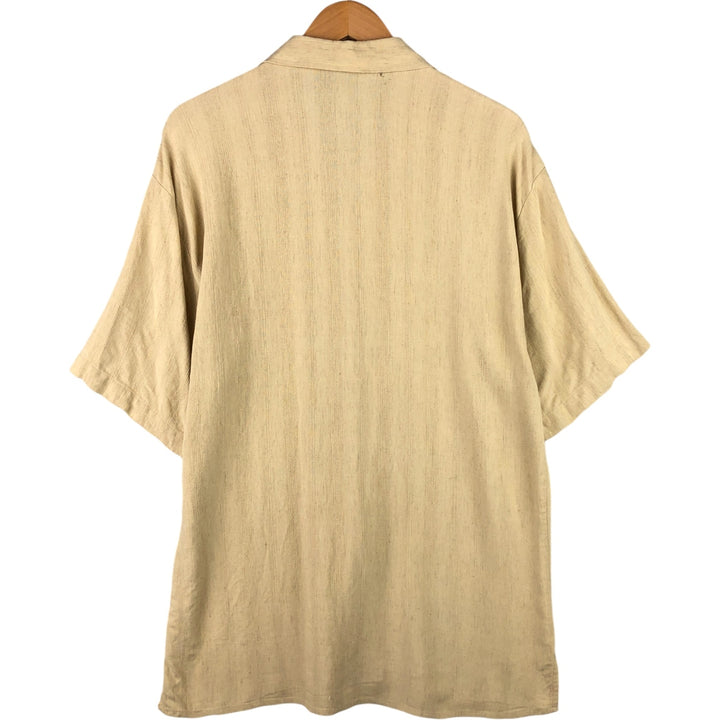 PRAZA Short Sleeve Open Collar Rayon Box Shirt, Made in USA, Men's Size L Rayon unbleached Vintage Second Hand