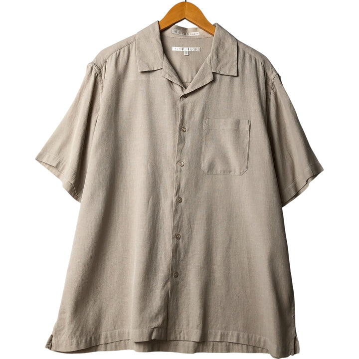 Perry Ellis Short Sleeve Open Collar Silk Shirt Box Shirt Men's XL silk Beige type Vintage Second Hand