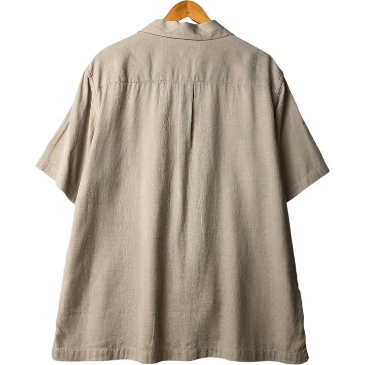 Perry Ellis Short Sleeve Open Collar Silk Shirt Box Shirt Men's XL silk Beige type Vintage Second Hand