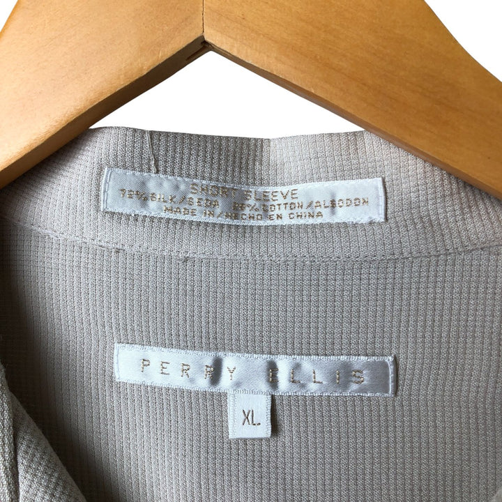 Perry Ellis Short Sleeve Open Collar Silk Shirt Box Shirt Men's XL silk Beige type Vintage Second Hand