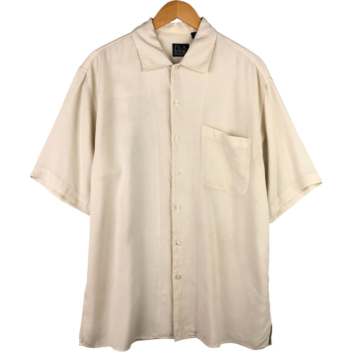 Jos. A. Bank Wide Collar Short Sleeve Silk Box Shirt, Men's Size Medium silk unbleached Vintage Second Hand