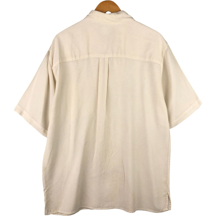 Jos. A. Bank Wide Collar Short Sleeve Silk Box Shirt, Men's Size Medium silk unbleached Vintage Second Hand