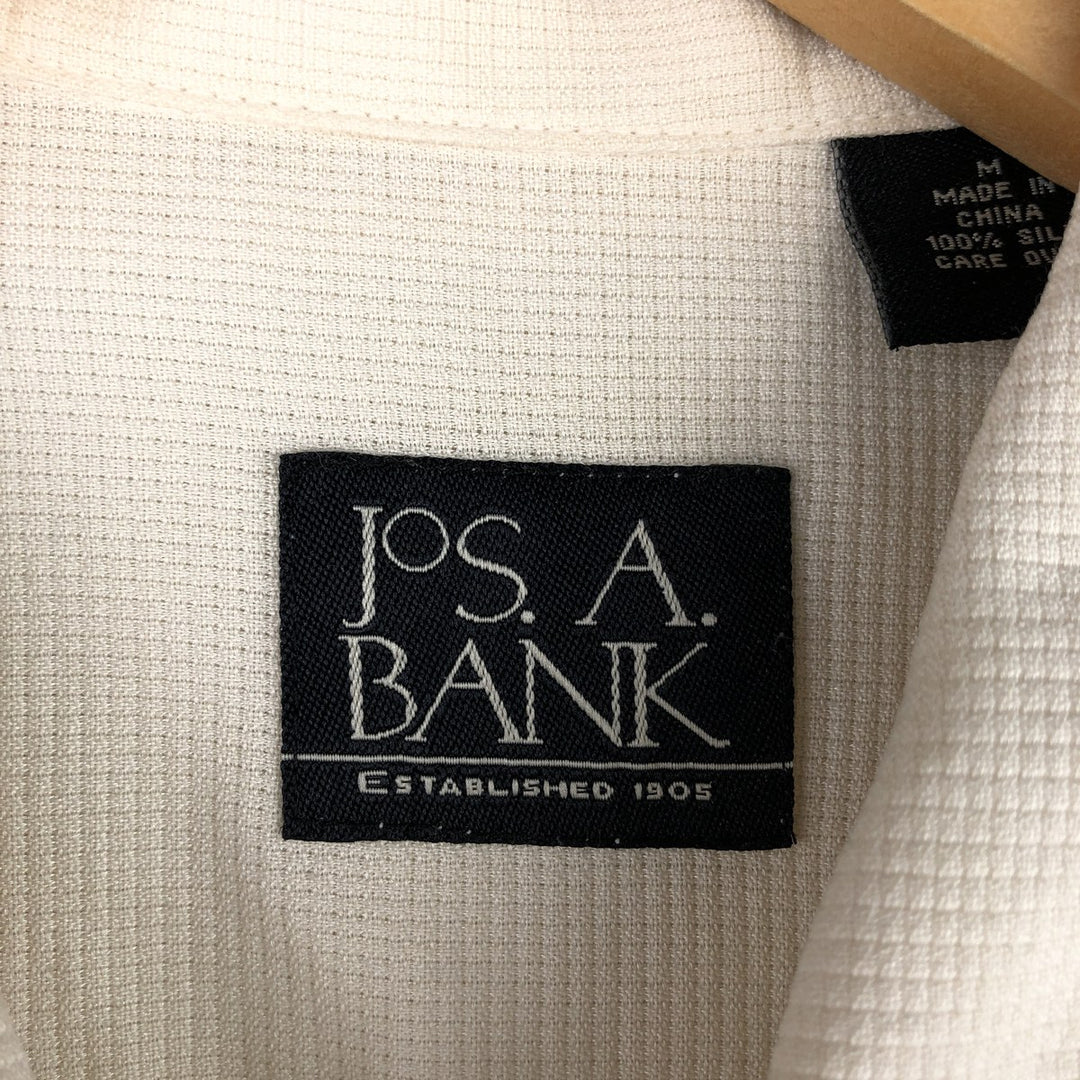 Jos. A. Bank Wide Collar Short Sleeve Silk Box Shirt, Men's Size Medium silk unbleached Vintage Second Hand