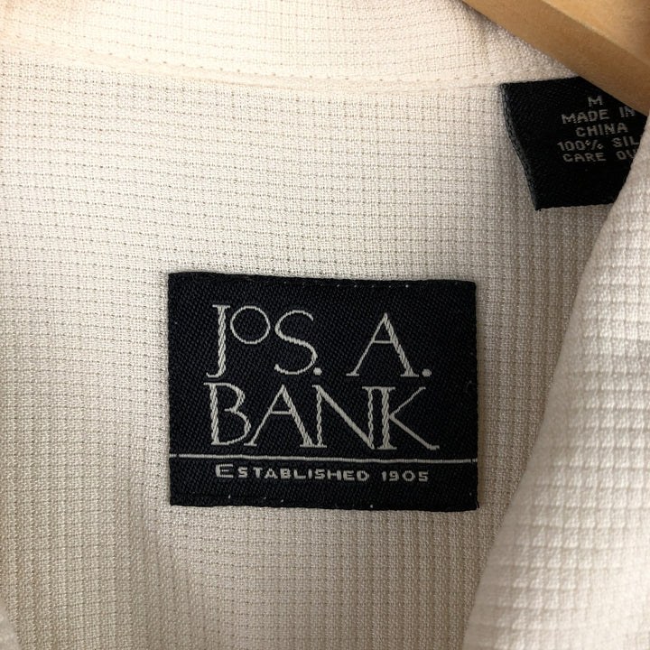 Jos. A. Bank Wide Collar Short Sleeve Silk Box Shirt, Men's Size Medium silk unbleached Vintage Second Hand