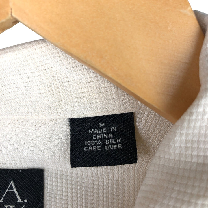Jos. A. Bank Wide Collar Short Sleeve Silk Box Shirt, Men's Size Medium silk unbleached Vintage Second Hand