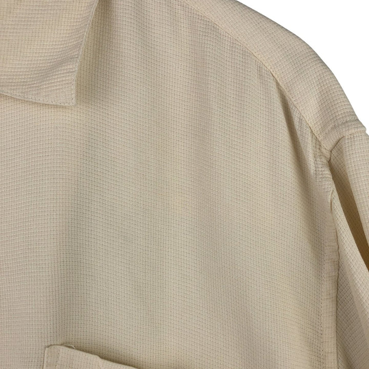 Jos. A. Bank Wide Collar Short Sleeve Silk Box Shirt, Men's Size Medium silk unbleached Vintage Second Hand