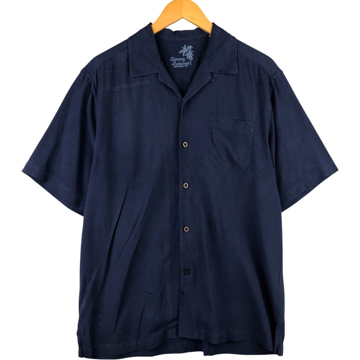 Tommy Bahama short-sleeved open-collar silk box shirt, men's size M silk navy blue type Vintage Second Hand
