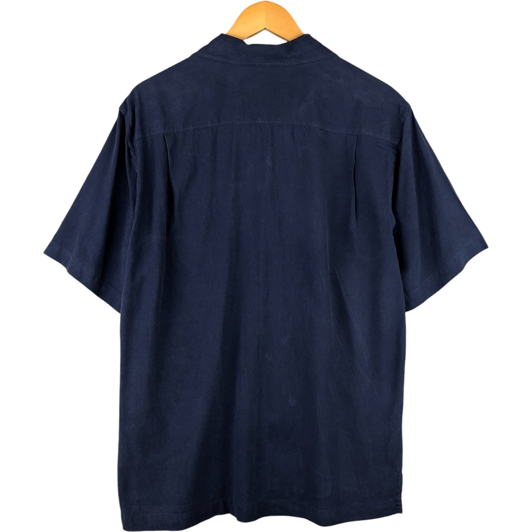 Tommy Bahama short-sleeved open-collar silk box shirt, men's size M silk navy blue type Vintage Second Hand