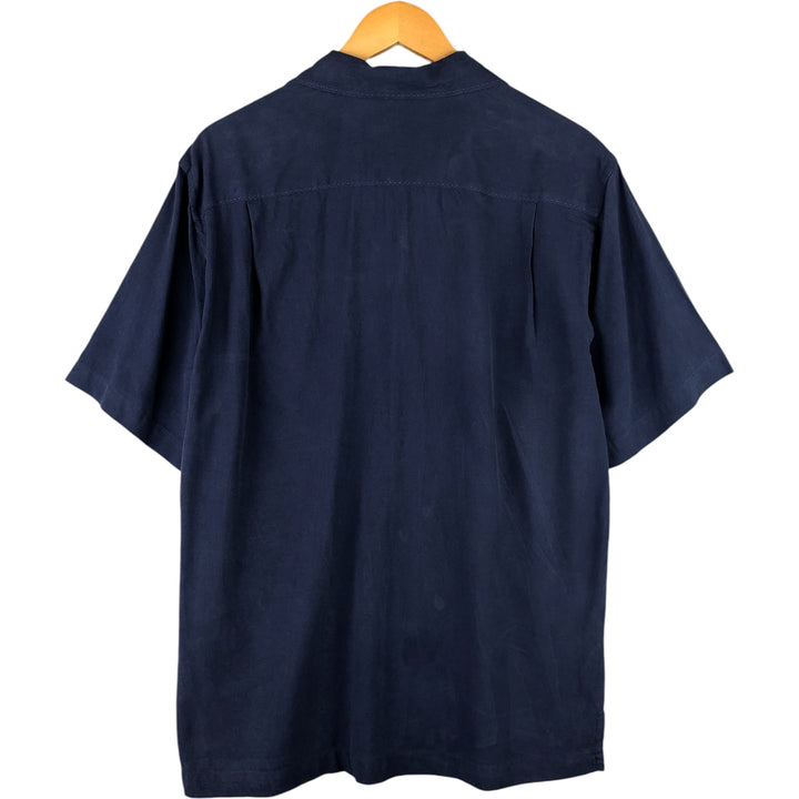 Tommy Bahama short-sleeved open-collar silk box shirt, men's size M silk navy blue type Vintage Second Hand