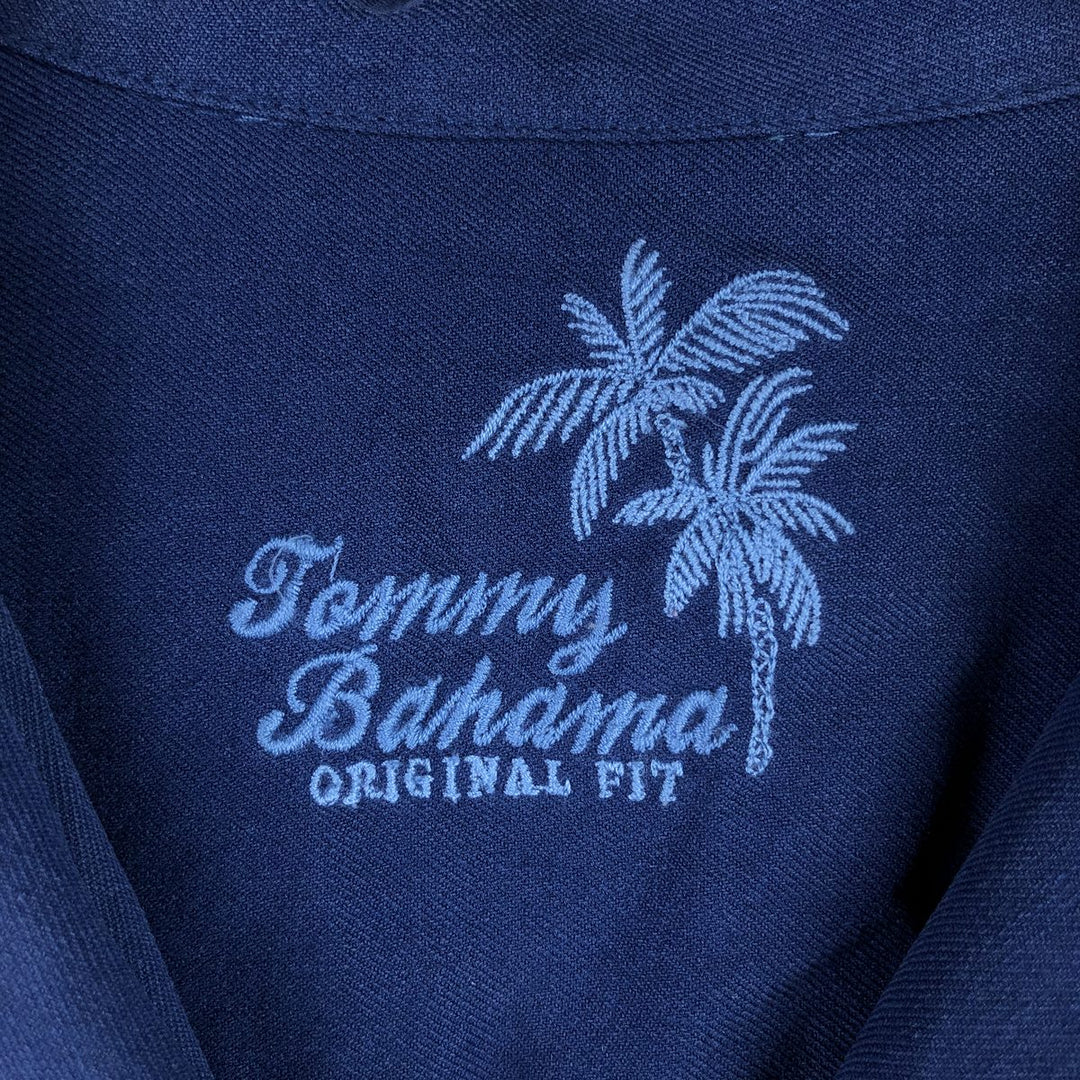 Tommy Bahama short-sleeved open-collar silk box shirt, men's size M silk navy blue type Vintage Second Hand