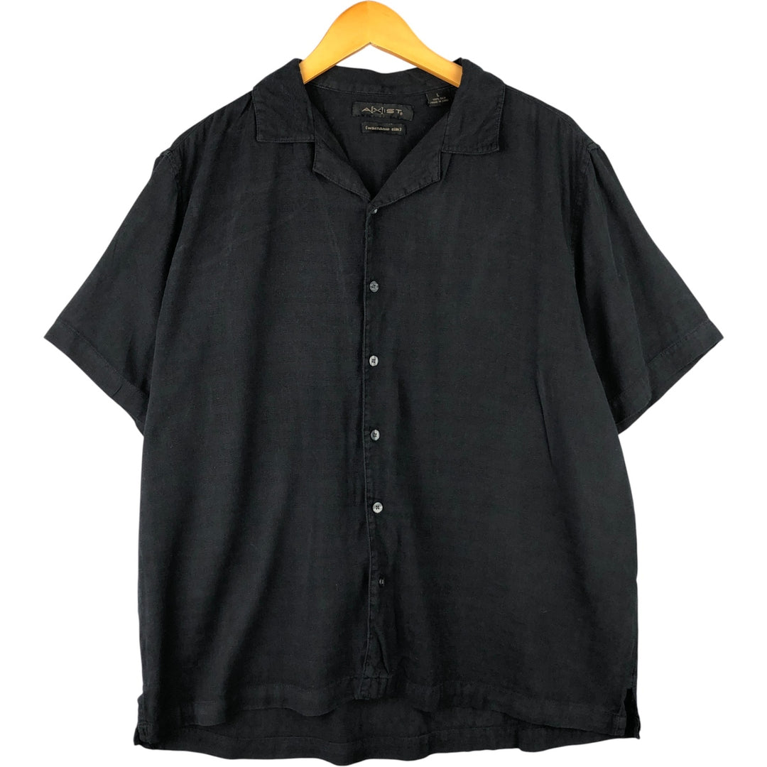 AXIST Short Sleeve Open Collar Silk Shirt, Box Shirt, Men's Size L silk black type Vintage Second Hand