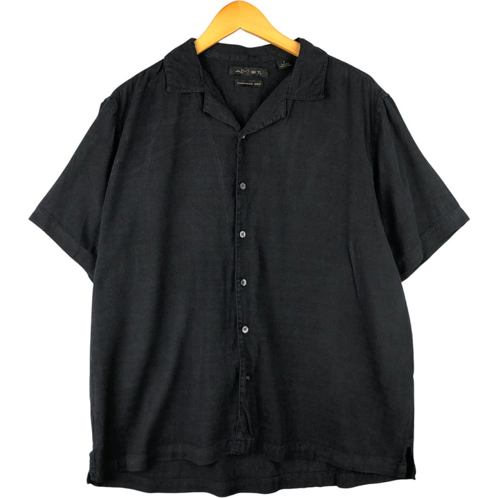 AXIST Short Sleeve Open Collar Silk Shirt, Box Shirt, Men's Size L silk black type Vintage Second Hand