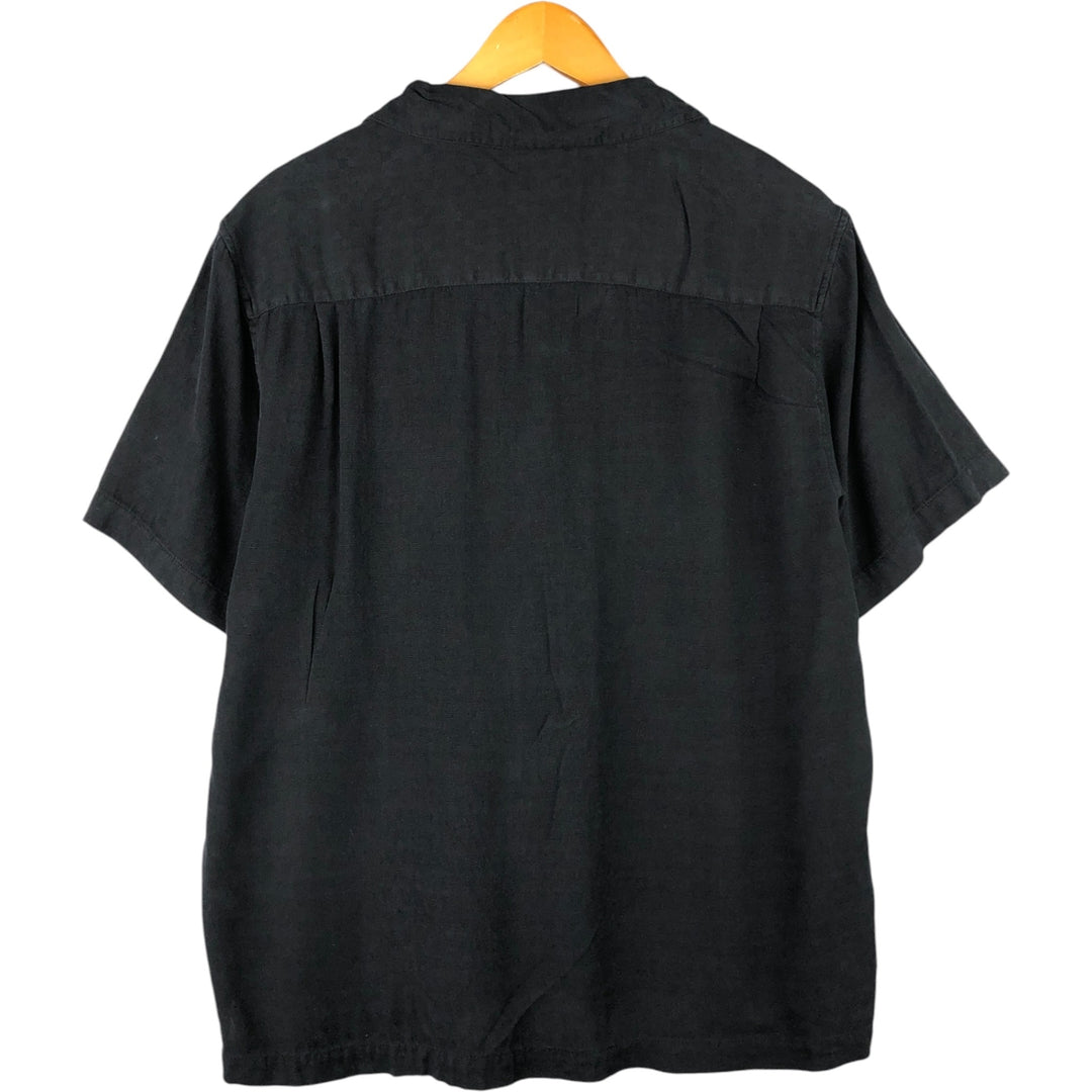 AXIST Short Sleeve Open Collar Silk Shirt, Box Shirt, Men's Size L silk black type Vintage Second Hand