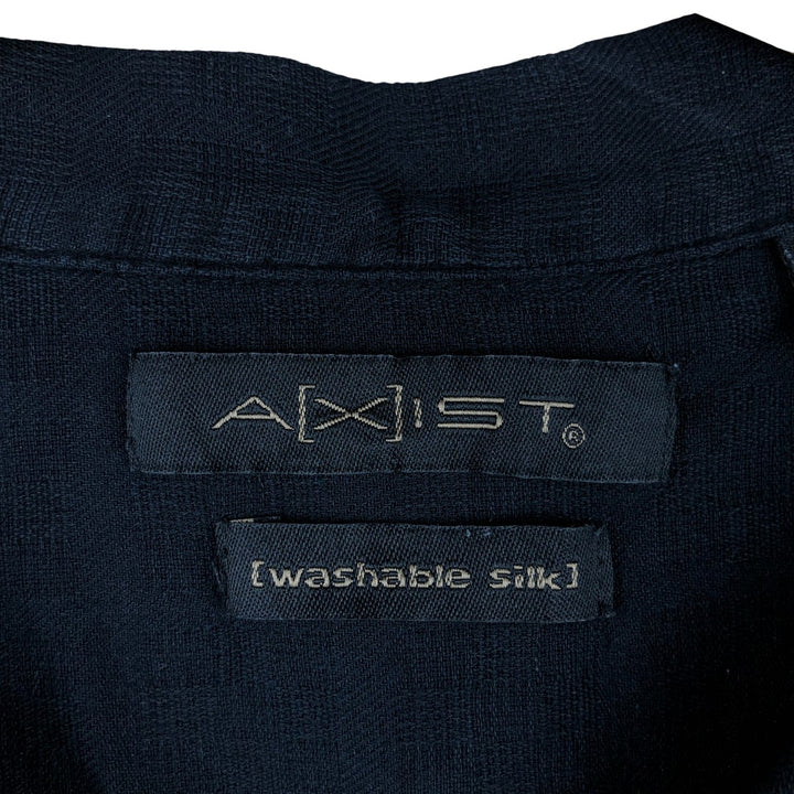AXIST Short Sleeve Open Collar Silk Shirt, Box Shirt, Men's Size L silk black type Vintage Second Hand