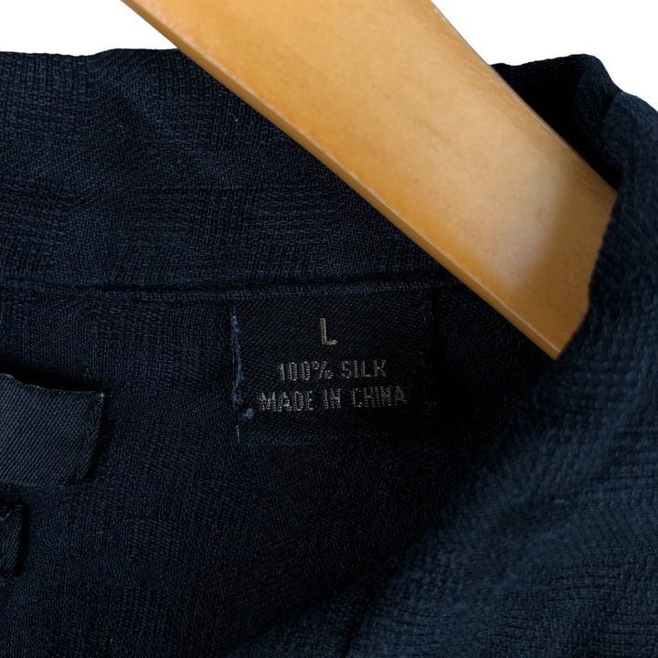 AXIST Short Sleeve Open Collar Silk Shirt, Box Shirt, Men's Size L silk black type Vintage Second Hand