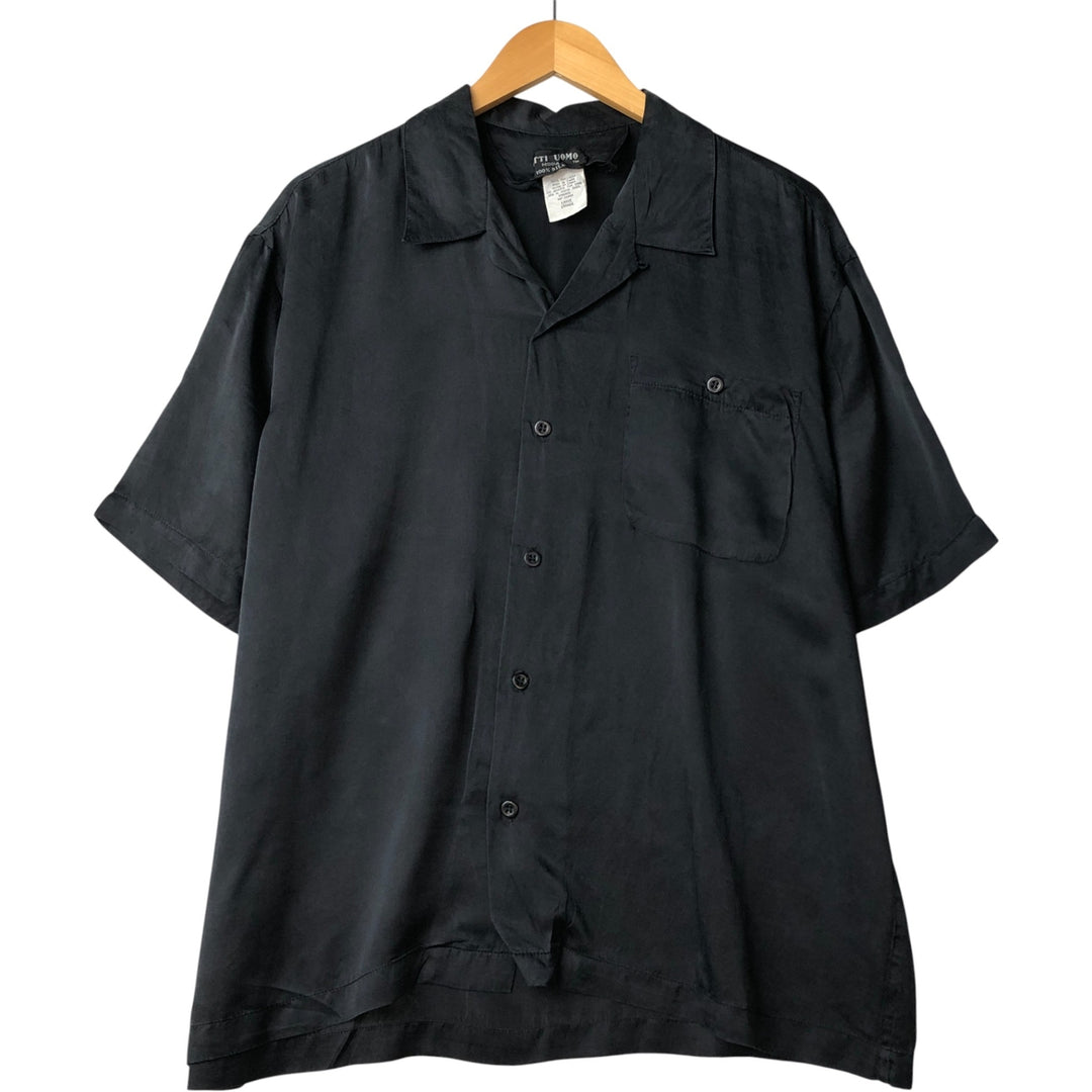 PITTI UOMO Short Sleeve Open Collar Silk Box Shirt, Men's Size L silk black type Vintage Second Hand