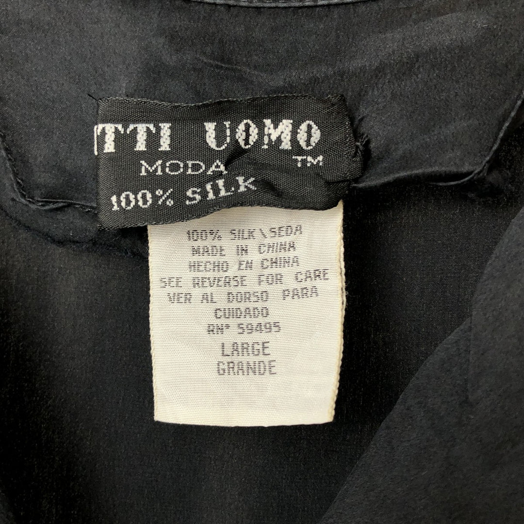 PITTI UOMO Short Sleeve Open Collar Silk Box Shirt, Men's Size L silk black type Vintage Second Hand
