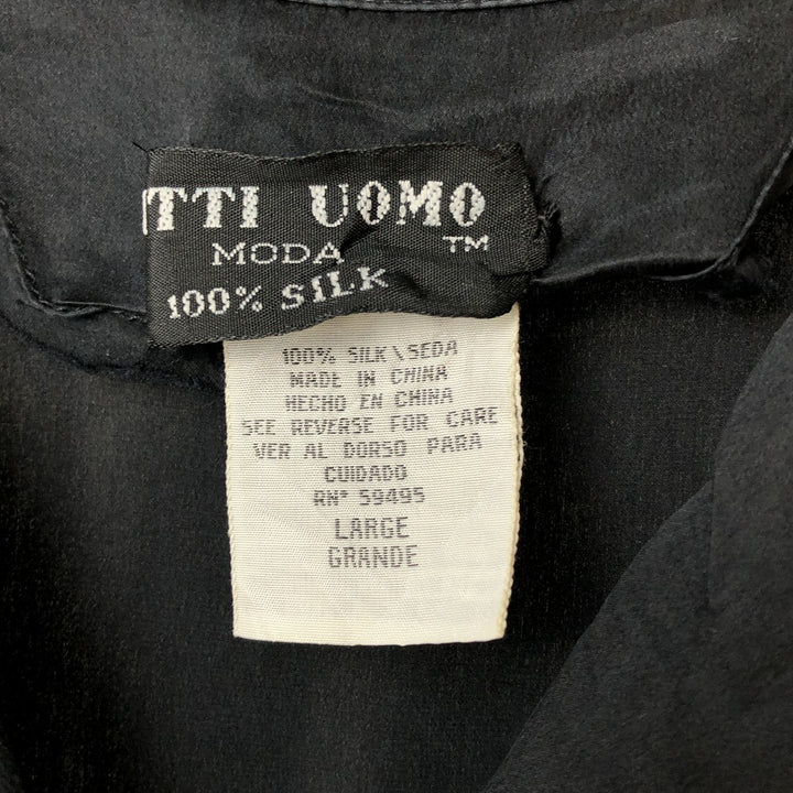 PITTI UOMO Short Sleeve Open Collar Silk Box Shirt, Men's Size L silk black type Vintage Second Hand