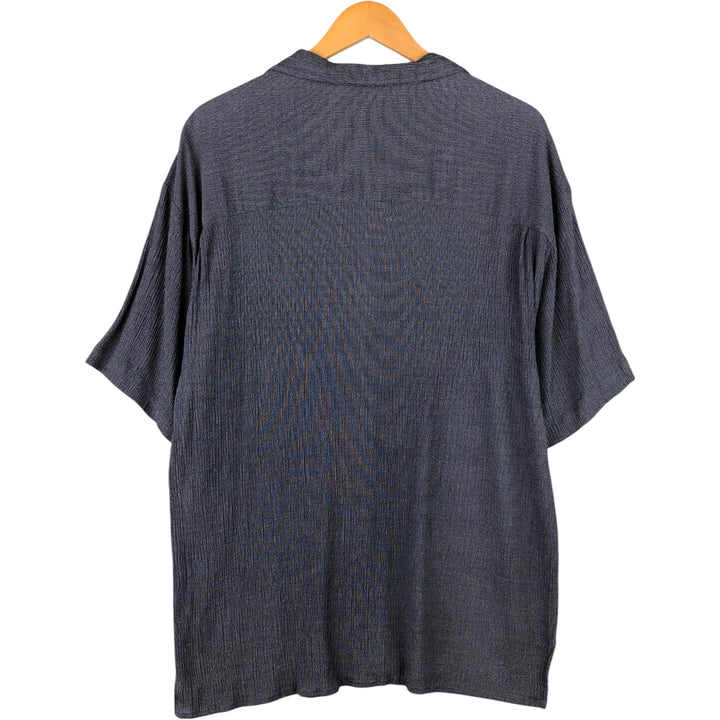 DIRECTION Willow Crepe Short Sleeve Open Collar Rayon Shirt, Made in USA, Men's XL Rayon gray type Vintage Second Hand