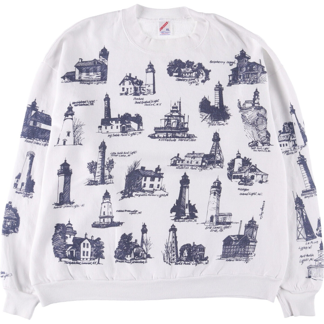 90'S Jerseys all-over print sweatshirt, Made in USA, Men's XL cotton white type Vintage Second Hand
