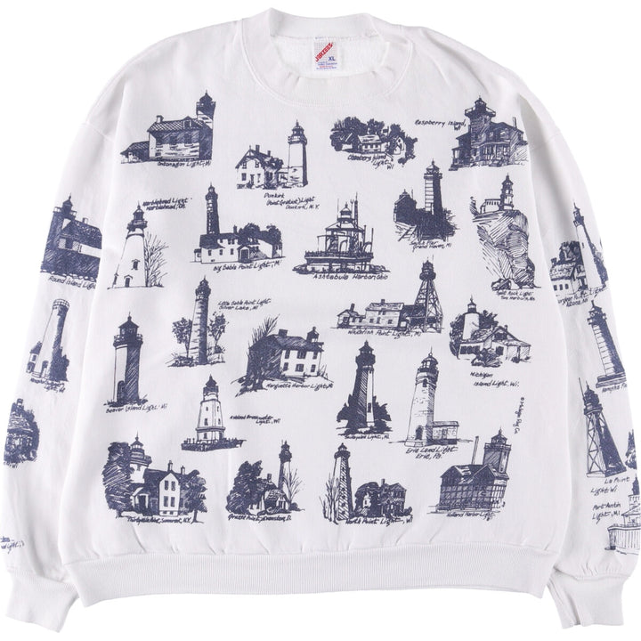 90'S Jerseys all-over print sweatshirt, Made in USA, Men's XL cotton white type Vintage Second Hand