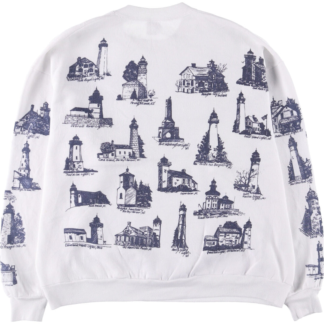 90'S Jerseys all-over print sweatshirt, Made in USA, Men's XL cotton white type Vintage Second Hand
