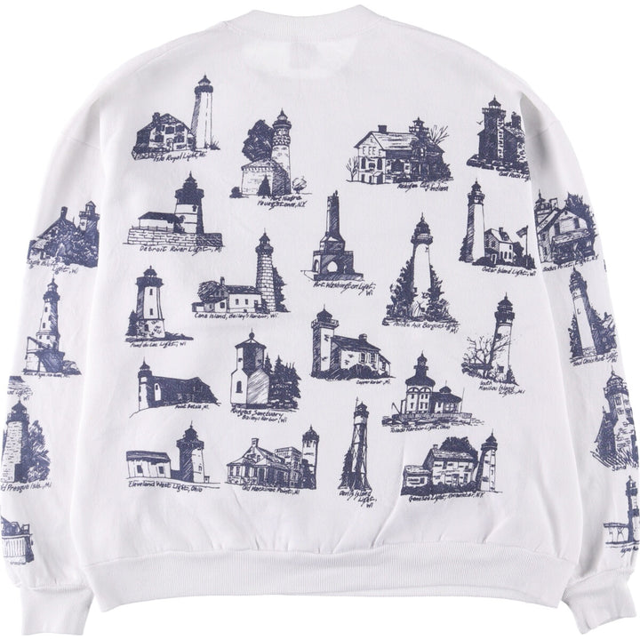 90'S Jerseys all-over print sweatshirt, Made in USA, Men's XL cotton white type Vintage Second Hand