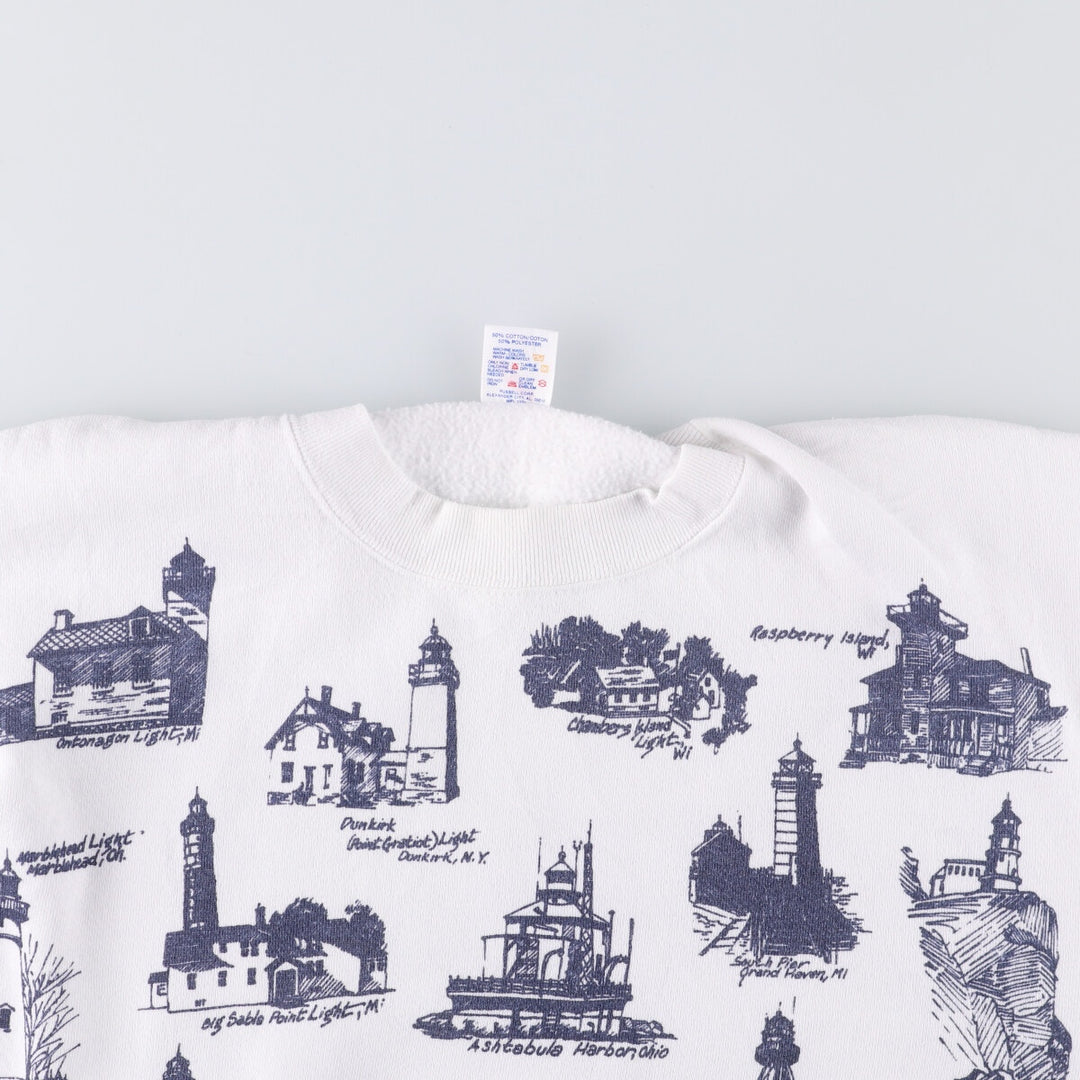 90'S Jerseys all-over print sweatshirt, Made in USA, Men's XL cotton white type Vintage Second Hand
