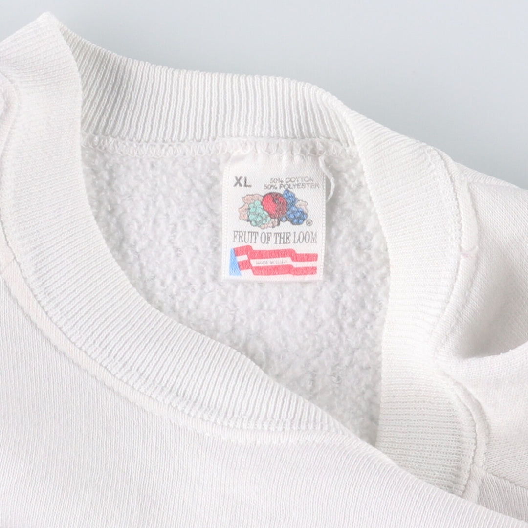90'S Fruit of the Loom printed sweatshirt, made in the USA, men's XL size, vintage cotton white type Vintage Second Hand