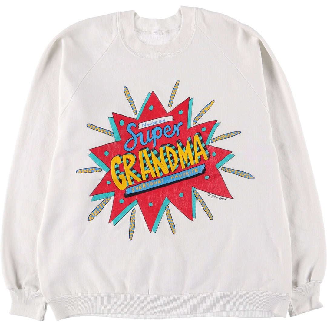 Vintage printed sweatshirt, men's M size unclear white type Vintage Second Hand