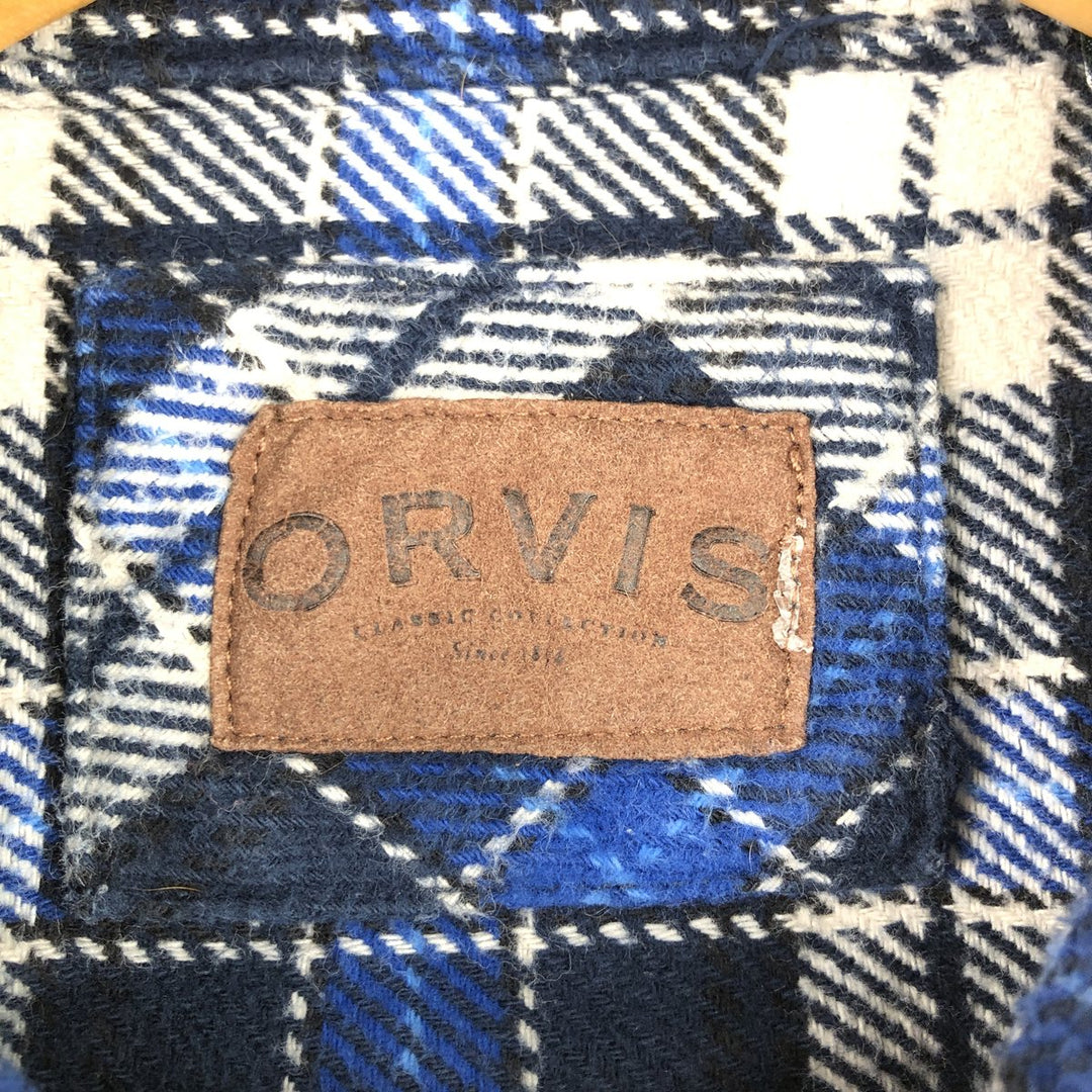 ORVIS Long Sleeve Flannel Check Shirt, Men's Size L cotton blue type Vintage Second Hand