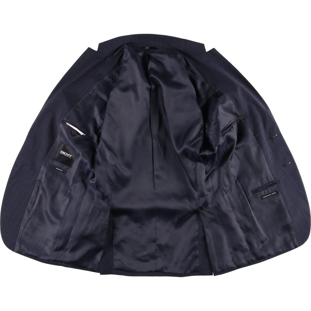 DKNY Slim Fit Check Pattern Glen Plaid Wool Tailored Jacket, Men's Size Small wool navy blue type Vintage Second Hand