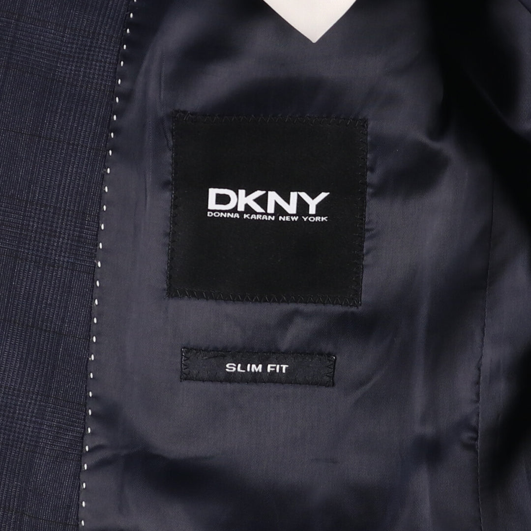 DKNY Slim Fit Check Pattern Glen Plaid Wool Tailored Jacket, Men's Size Small wool navy blue type Vintage Second Hand