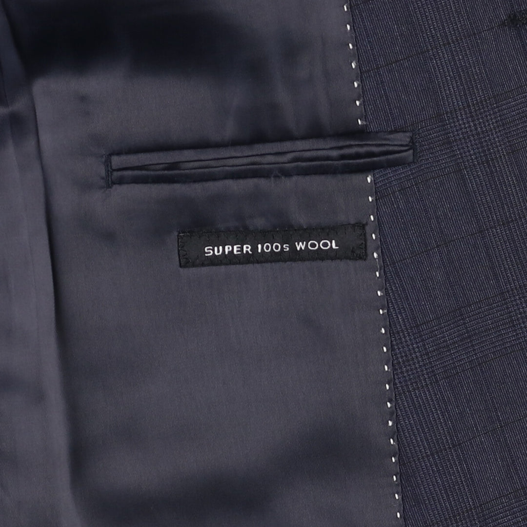 DKNY Slim Fit Check Pattern Glen Plaid Wool Tailored Jacket, Men's Size Small wool navy blue type Vintage Second Hand