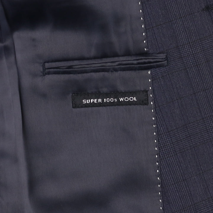 DKNY Slim Fit Check Pattern Glen Plaid Wool Tailored Jacket, Men's Size Small wool navy blue type Vintage Second Hand