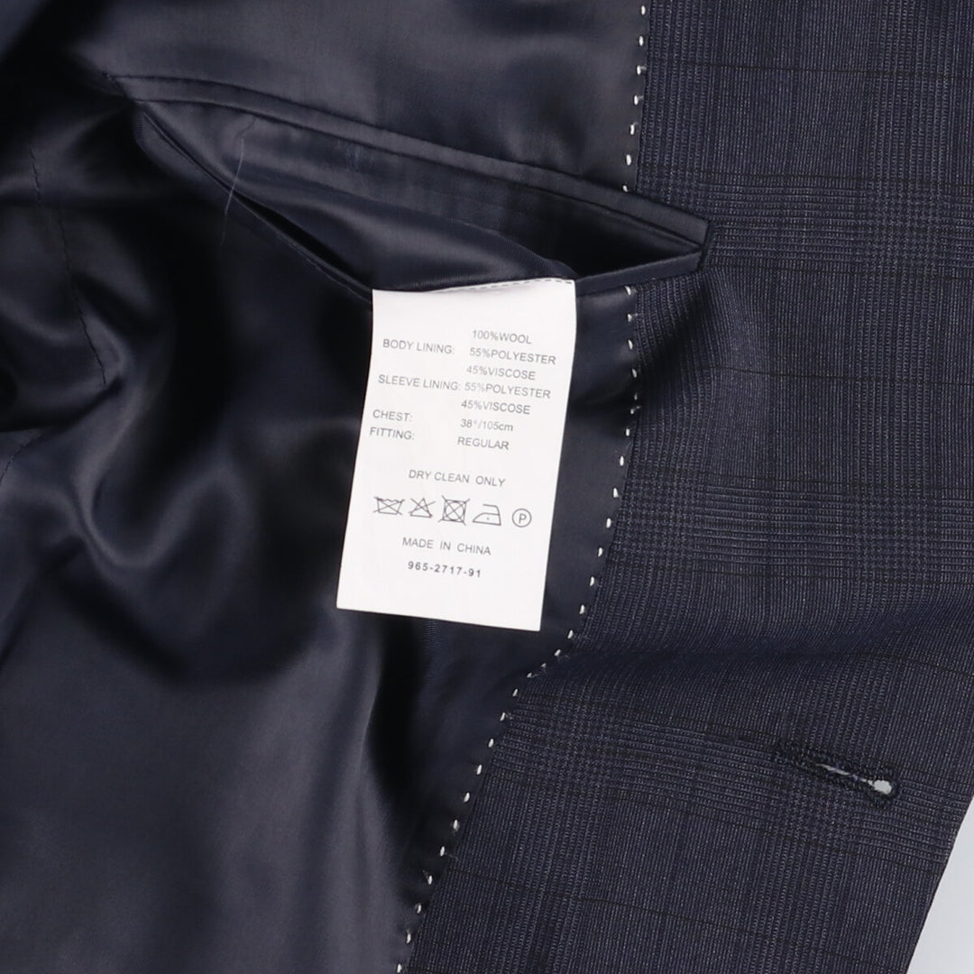 DKNY Slim Fit Check Pattern Glen Plaid Wool Tailored Jacket, Men's Size Small wool navy blue type Vintage Second Hand