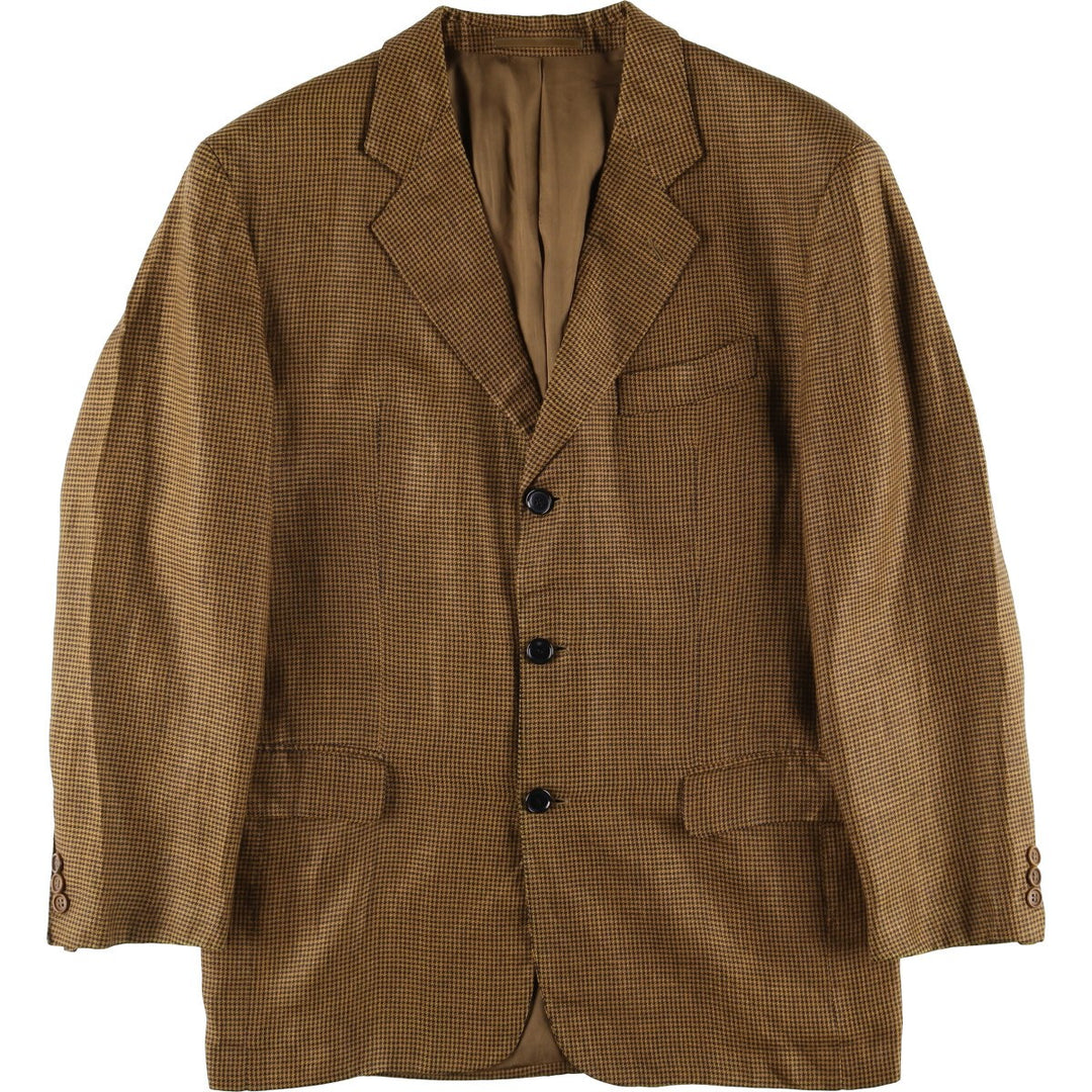 Vintage HUGO BOSS houndstooth pattern linen tailored jacket, men's size M linen brown type Vintage Second Hand