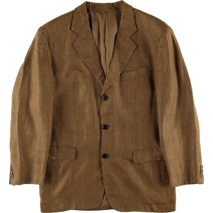 Vintage HUGO BOSS houndstooth pattern linen tailored jacket, men's size M linen brown type Vintage Second Hand