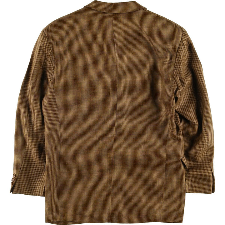 Vintage HUGO BOSS houndstooth pattern linen tailored jacket, men's size M linen brown type Vintage Second Hand