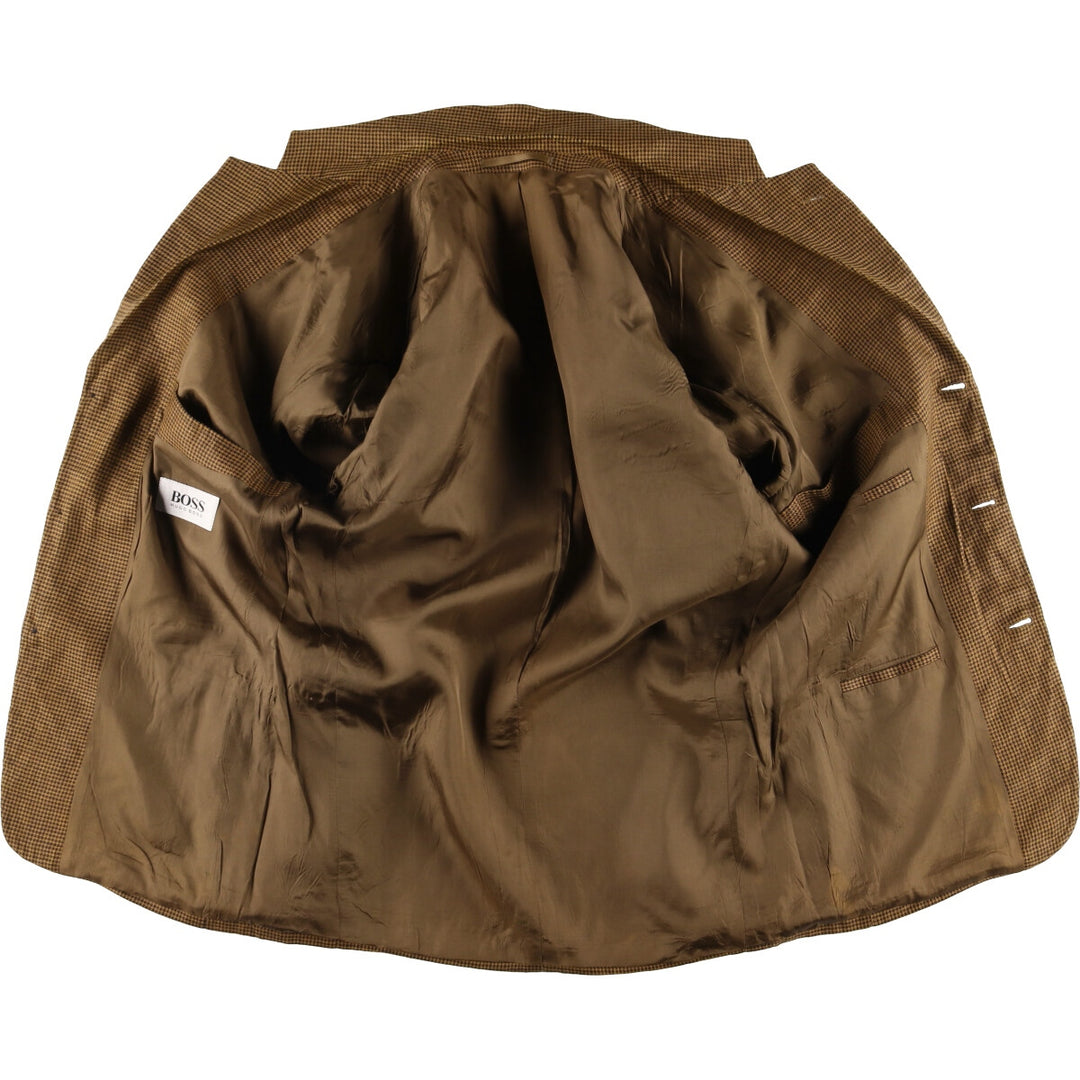 Vintage HUGO BOSS houndstooth pattern linen tailored jacket, men's size M linen brown type Vintage Second Hand