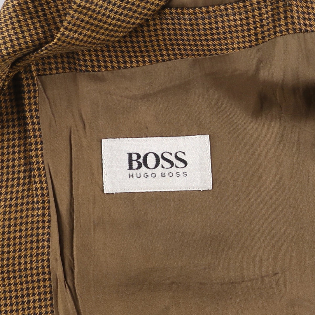 Vintage HUGO BOSS houndstooth pattern linen tailored jacket, men's size M linen brown type Vintage Second Hand