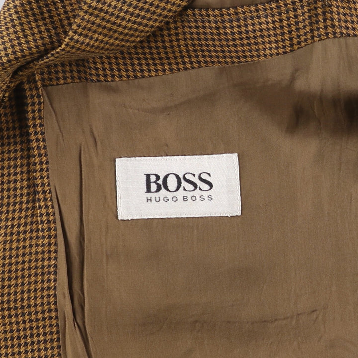Vintage HUGO BOSS houndstooth pattern linen tailored jacket, men's size M linen brown type Vintage Second Hand