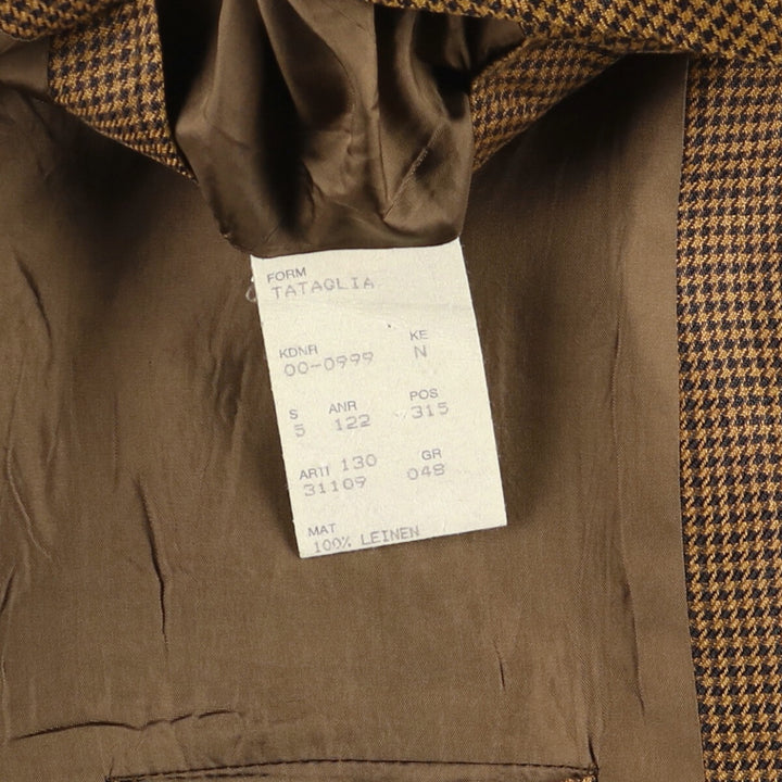 Vintage HUGO BOSS houndstooth pattern linen tailored jacket, men's size M linen brown type Vintage Second Hand
