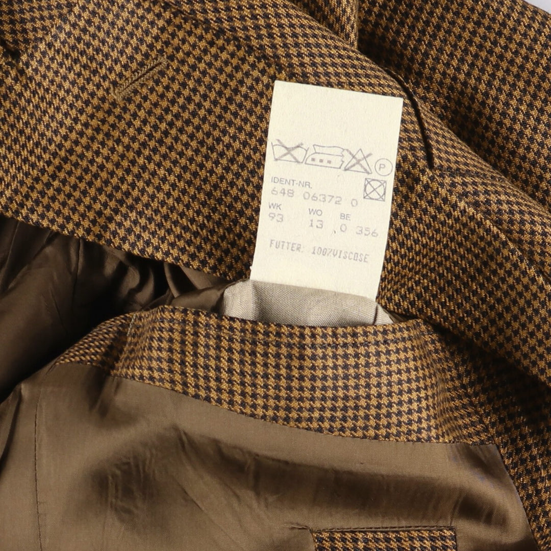 Vintage HUGO BOSS houndstooth pattern linen tailored jacket, men's size M linen brown type Vintage Second Hand