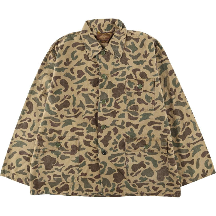 70s-80'S CALIBER Camouflage Pattern Ripstop Ramie and Cotton Jacket, Men's Size L, Vintage Lamy Beige type Vintage Second Hand
