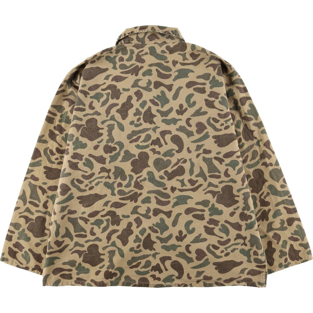 70s-80'S CALIBER Camouflage Pattern Ripstop Ramie and Cotton Jacket, Men's Size L, Vintage Lamy Beige type Vintage Second Hand