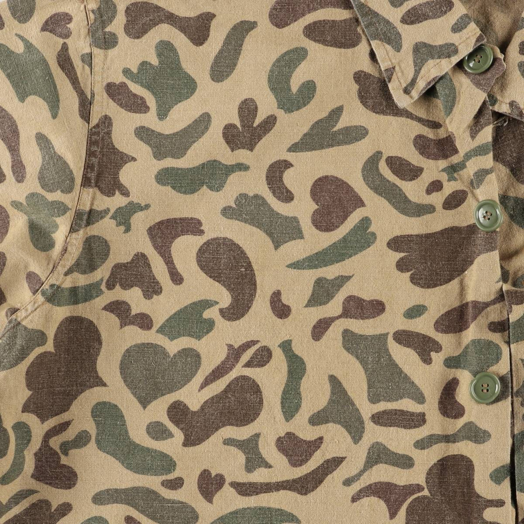70s-80'S CALIBER Camouflage Pattern Ripstop Ramie and Cotton Jacket, Men's Size L, Vintage Lamy Beige type Vintage Second Hand