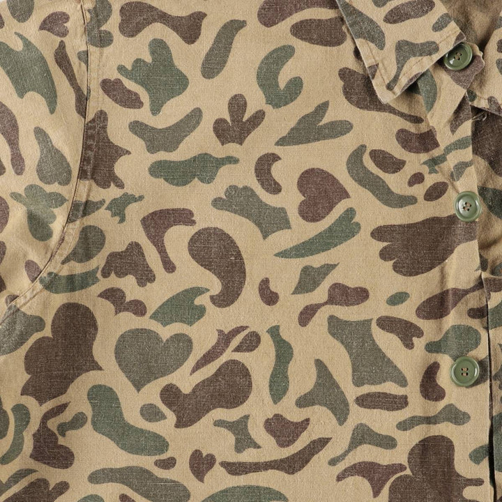 70s-80'S CALIBER Camouflage Pattern Ripstop Ramie and Cotton Jacket, Men's Size L, Vintage Lamy Beige type Vintage Second Hand