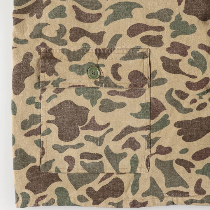 70s-80'S CALIBER Camouflage Pattern Ripstop Ramie and Cotton Jacket, Men's Size L, Vintage Lamy Beige type Vintage Second Hand